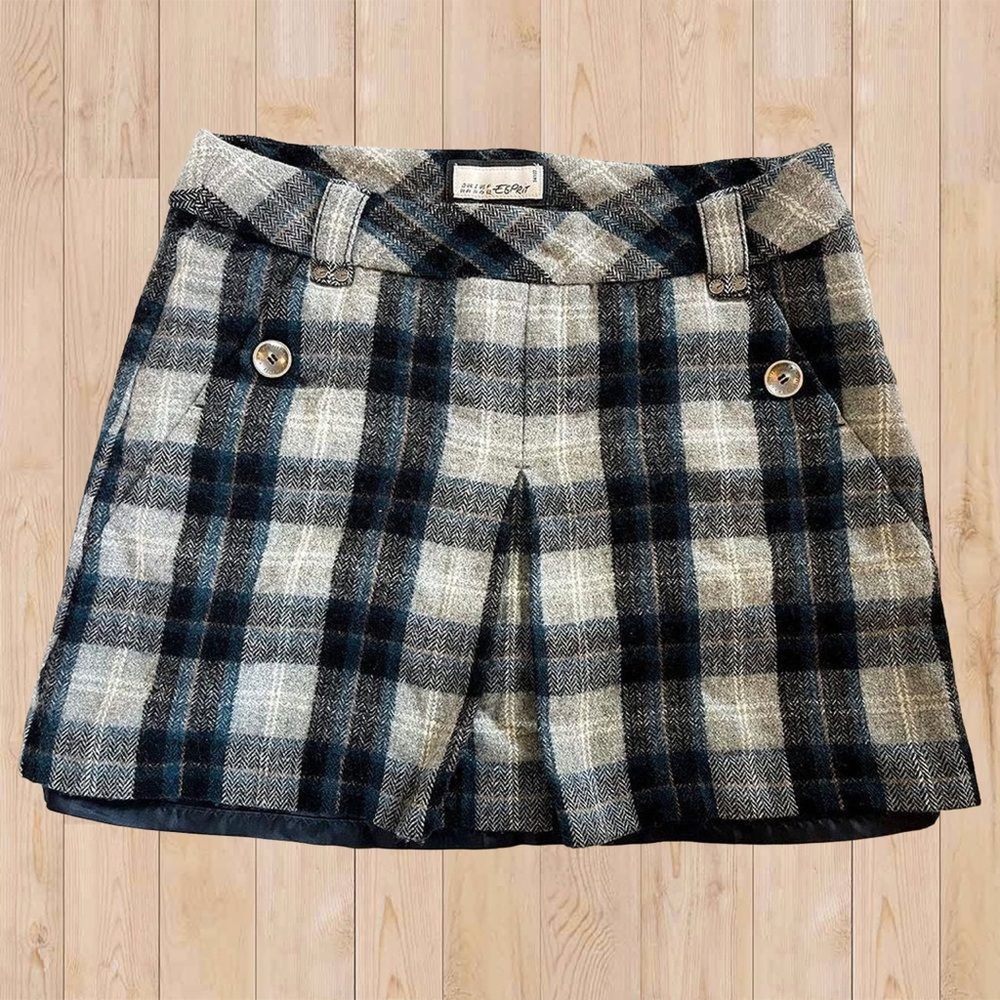 Esprit Mini Skirt | Vintage Blue Plaid Wool Blend Size 10